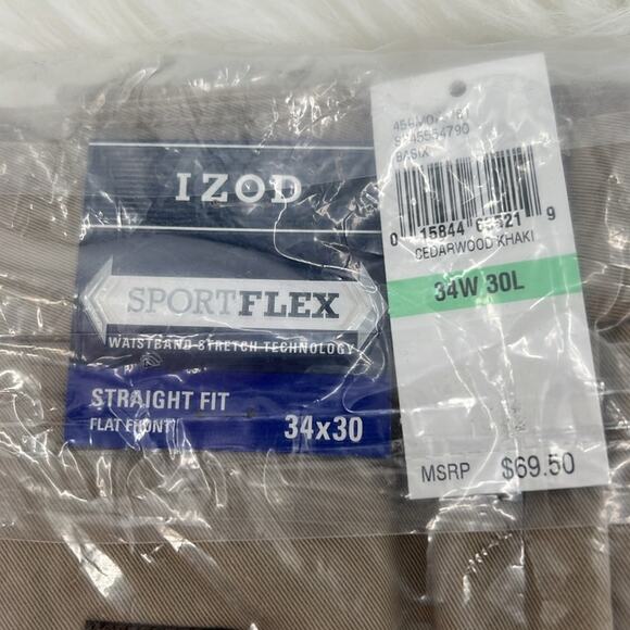 Izod Performance Stretch Non-Iron Straight Fit Flat Front Pants - Khaki - 34x30 - Picture 3 of 4